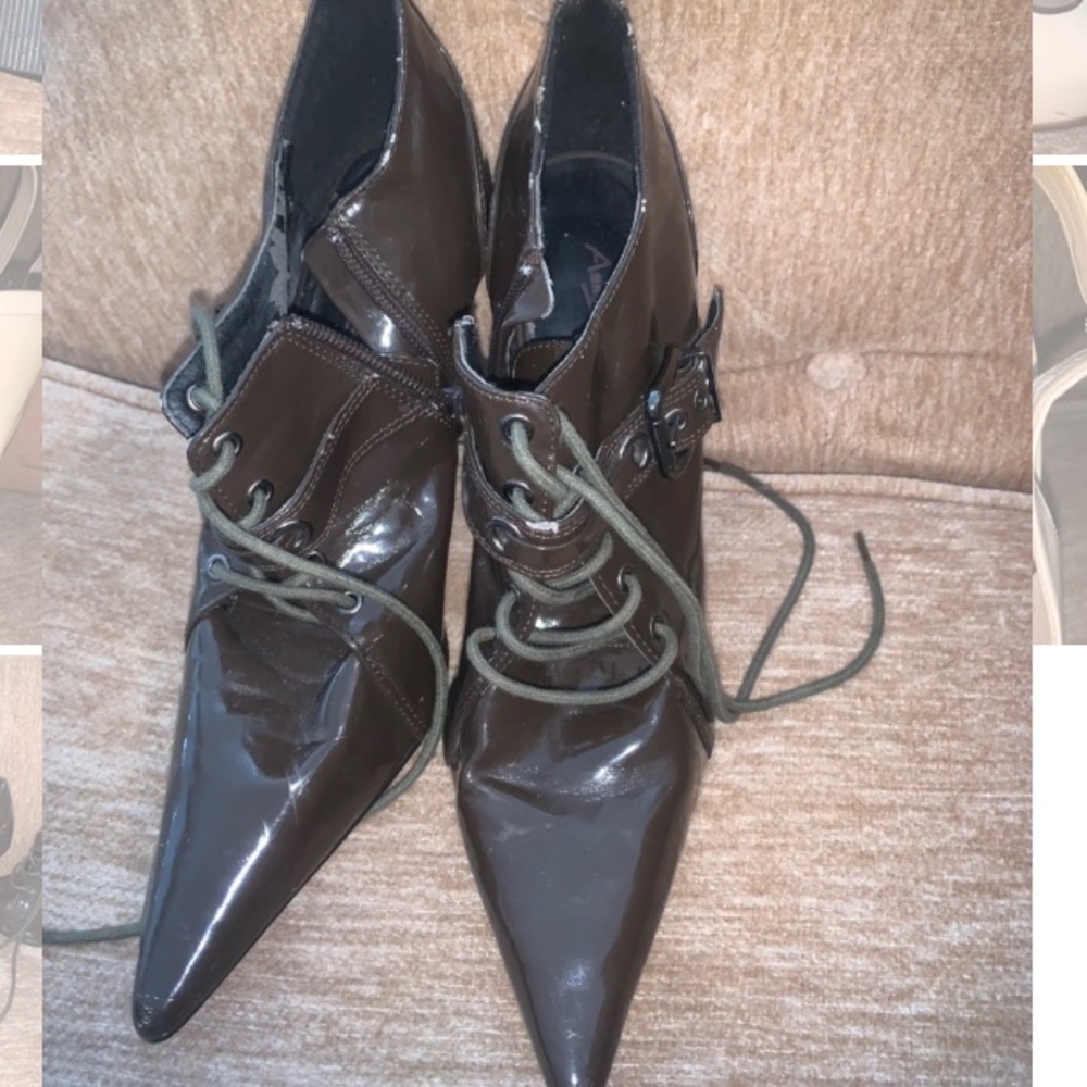 Anne Michelle Patent Leather Point Toe Booties 7.5